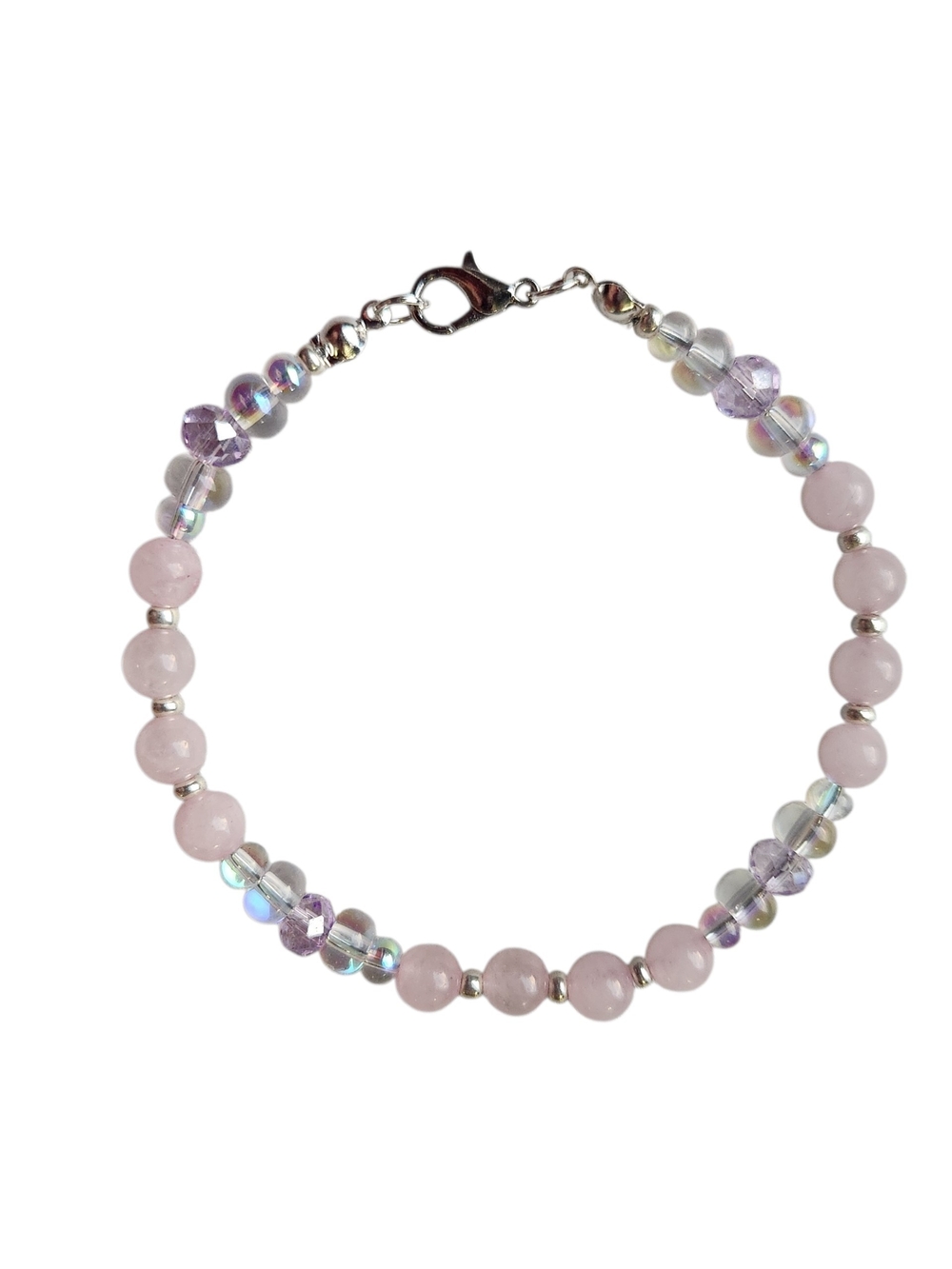 Delicate Rose Quartz Beaded Bracelet With Crystal Accents